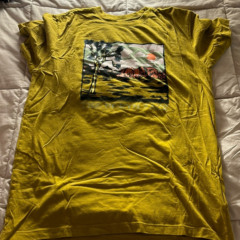 A north face t-shirt. Front of the t-shirt displays Joshua tree national park.